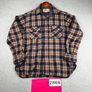 Vintage Camel Shirt Wool Nylon Plaid Pockets Button Up Long Sleeve Mens Large